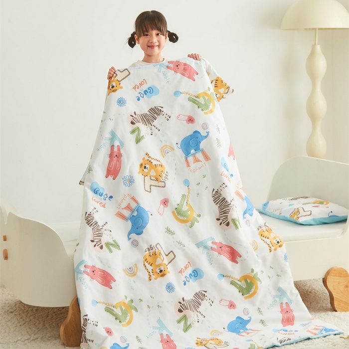 91家纺网 家纺一手货源 找家纺 艾佳宝贝 2025新款A类儿童全棉多功能单被套可拆式夏被四季被子 动物的世界