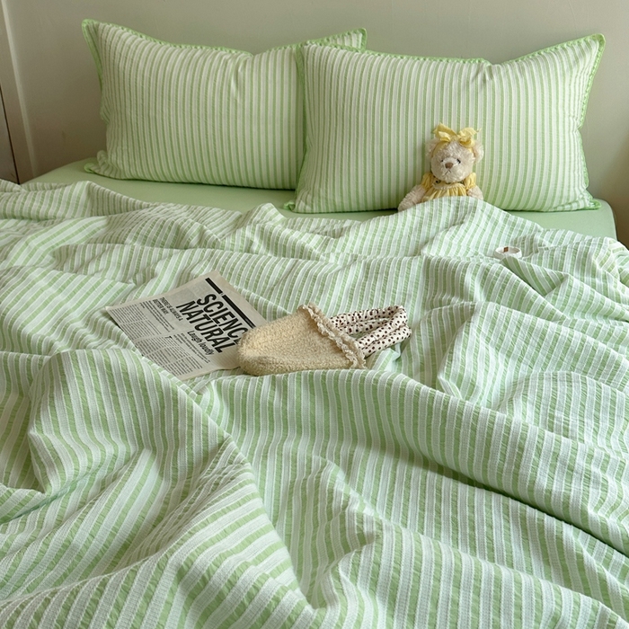 91家纺网 家纺一手货源 找家纺   曼町家居2025新款全棉水洗棉提花贝壳边夏被系列 青竹碧