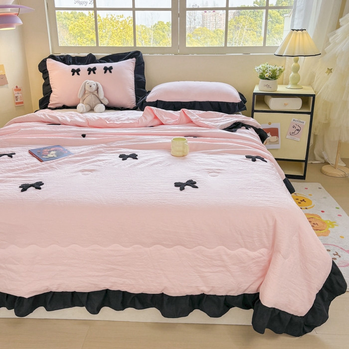 91家纺网 家纺一手货源 找家纺 老K (原美阁） 2025新款毛巾绣韩版单夏被空调被单品 蝴蝶结-粉