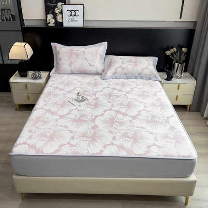 倾慕家纺 2025新款简约PE50提花凉感席席子凉席-床笠款 炫彩粉PE床笠款