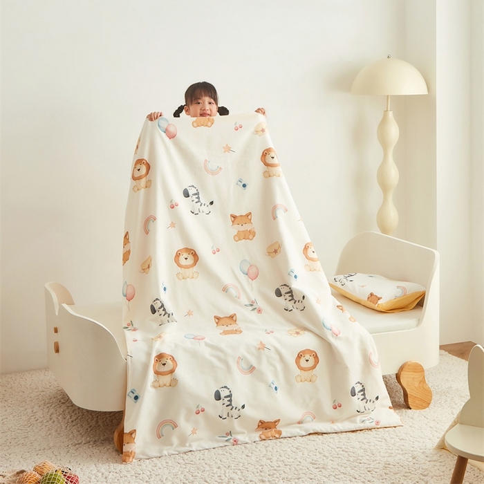 91家纺网 家纺一手货源 找家纺 艾佳宝贝 2025新款A类儿童全棉多功能单被套可拆式夏被四季被子 萌趣动物园