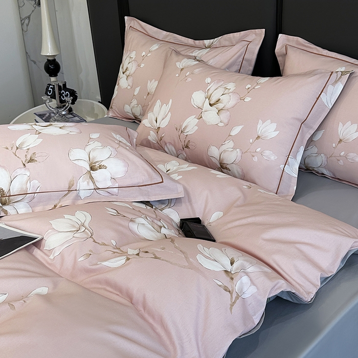 91家纺网 家纺一手货源 找家纺 乐蔻家纺 2025新款全棉13376数码印花四件套 云阁栖香 粉