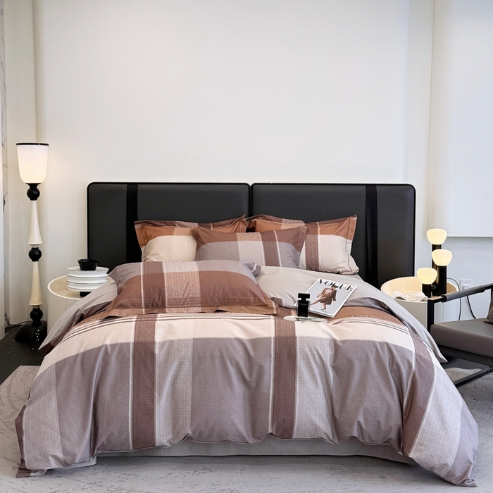 91家纺网 家纺一手货源 找家纺 乐蔻家纺 2025新款全棉13376数码印花四件套 格兰特 咖