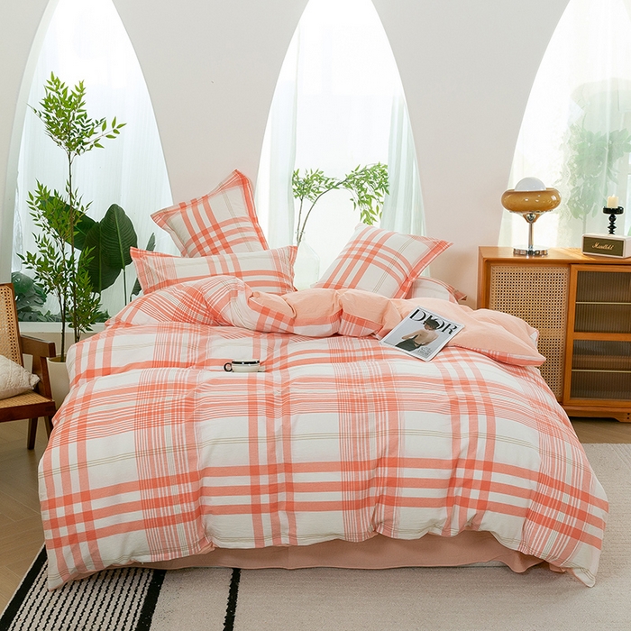 91家纺网 家纺一手货源 找家纺 喜四方 2025新款全棉色织水洗棉四件套 梦幻空间 （粉）