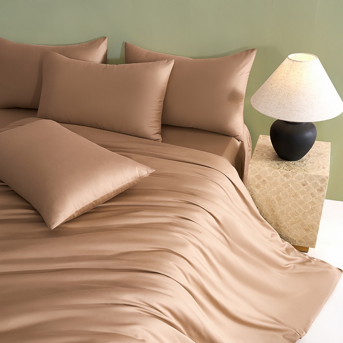 91家纺网 家纺一手货源 找家纺 闲鱼家纺 2025新款亲肤舒适60S黑标A类全棉纯色四件套单被套单床笠-风格一单被套单床笠-风格二 香槟驼