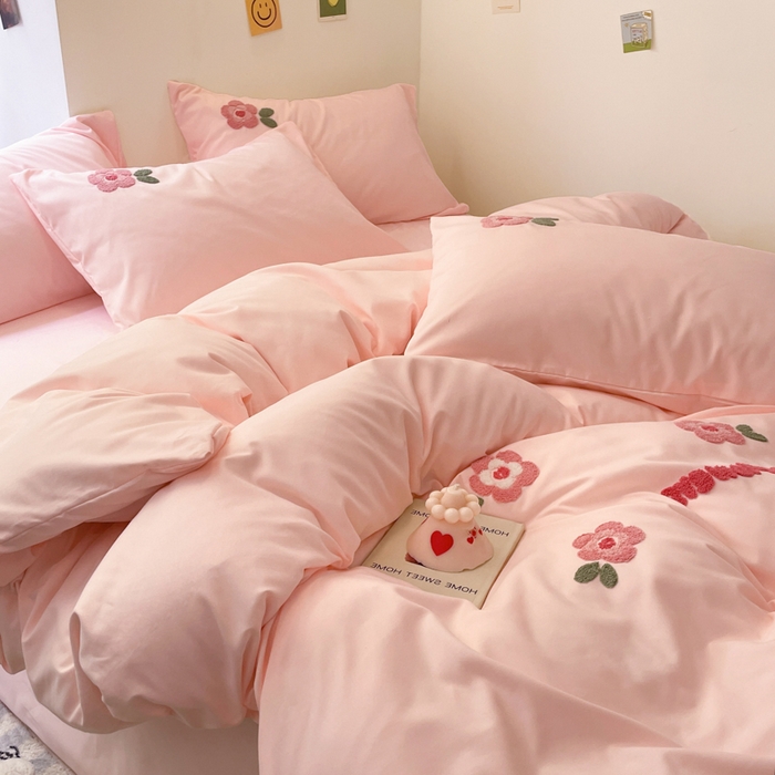 91家纺网 家纺一手货源 找家纺 优卡迪家纺馆 2025新款水洗棉毛巾绣四件套（下载文件夹包含买家秀） 国色天香-玉粉