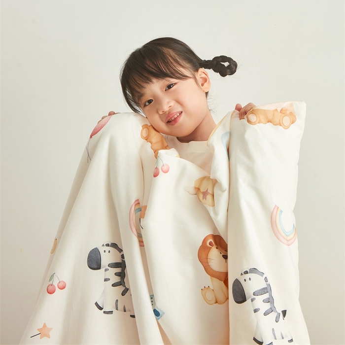 91家纺网 家纺一手货源 找家纺 艾佳宝贝 2025新款A类儿童全棉多功能单被套可拆式夏被 萌趣动物园