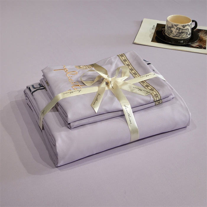 91家纺网 家纺一手货源 找家纺 佳宇轩 2025爆款水洗棉五彩刺绣四件套简约轻奢织带绣花床单床笠被罩4件套-简约时代 简约时代紫