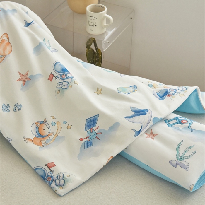 91家纺网 家纺一手货源 找家纺 艾佳宝贝 2025新款A类儿童全棉多功能单被套可拆式夏被 太空飞行