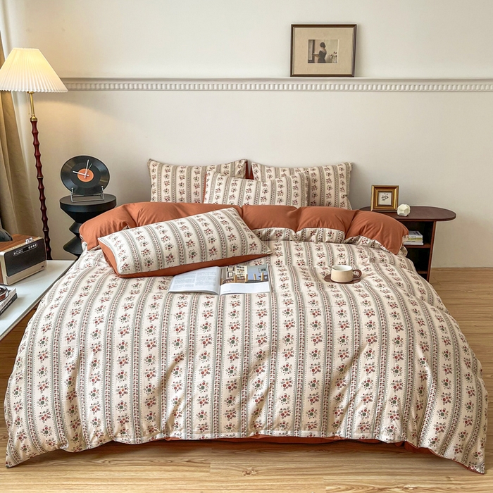 91家纺网 家纺一手货源 找家纺 仟网汇 2025新款亲肤舒适提花小竺棉彩竹棉彩竺棉系列四件套 彩竺棉-复古花花