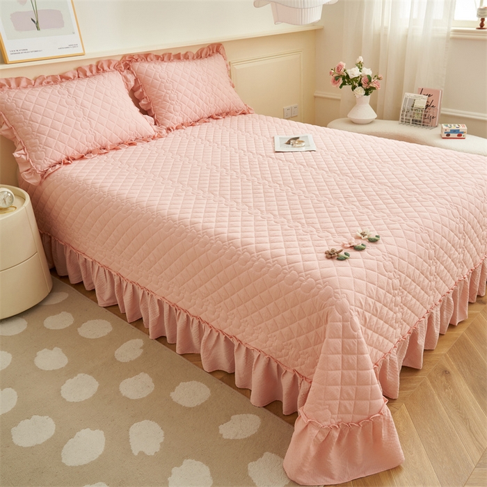 91家纺网 家纺一手货源 找家纺 恒爱家纺 2025新款A类泡泡纱床盖-杜鹃 浅豆沙