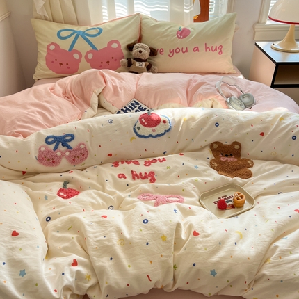 桃喜 2025新款韩系卡通水洗棉毛巾绣套件（化纤） 星星小熊（水洗棉）