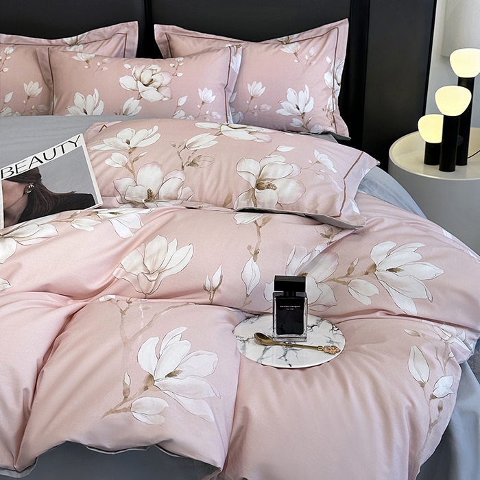 91家纺网 家纺一手货源 找家纺 乐蔻家纺 2025新款全棉13376数码印花四件套 云阁栖香 粉