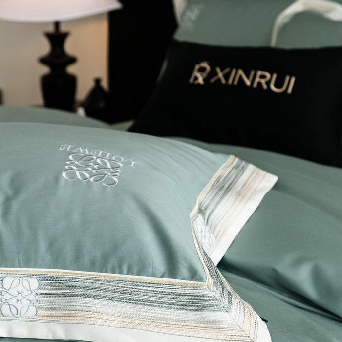 91家纺网 家纺一手货源 找家纺 馨蕊家居 2025新款100s高奢典藏简约全棉系列四件套-棉罗莎 棉罗莎-北卡蓝