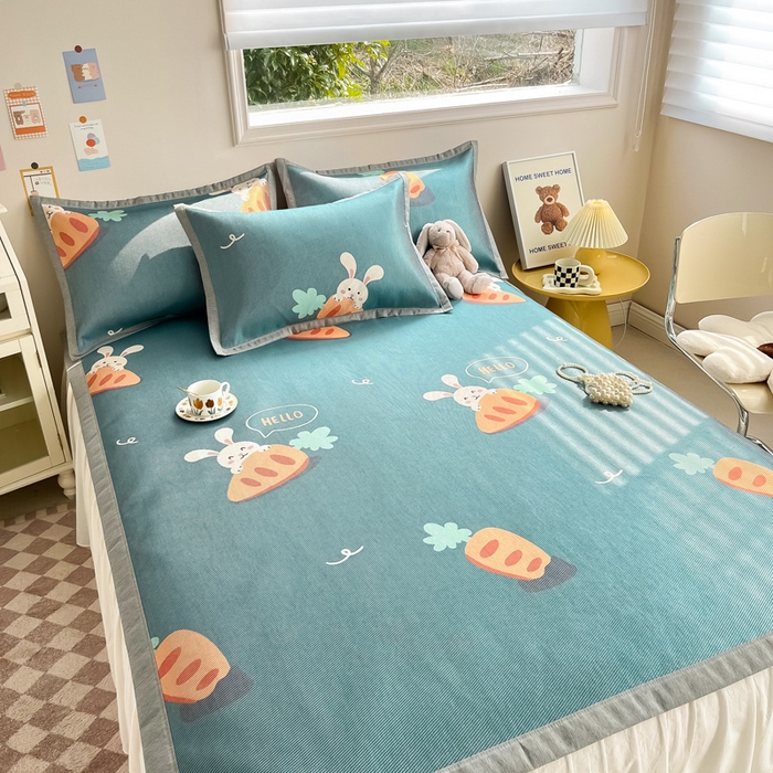 91家纺网 家纺一手货源 找家纺 懒猫家纺 2025春夏新款250D数码印花冰丝席凉席席子 萝卜兔