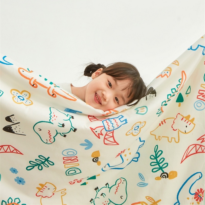 91家纺网 家纺一手货源 找家纺 艾佳宝贝 2025新款A类儿童全棉多功能单被套可拆式夏被 好多恐龙