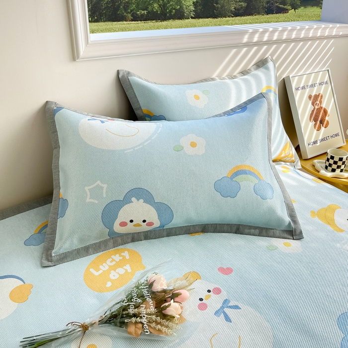 91家纺网 家纺一手货源 找家纺 懒猫家纺 2025春夏新款250D数码印花冰丝席凉席席子 可爱鸭