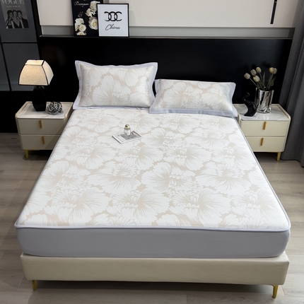 倾慕家纺 2025新款简约PE50提花凉感席席子凉席-床笠款 炫彩卡其PE床笠款