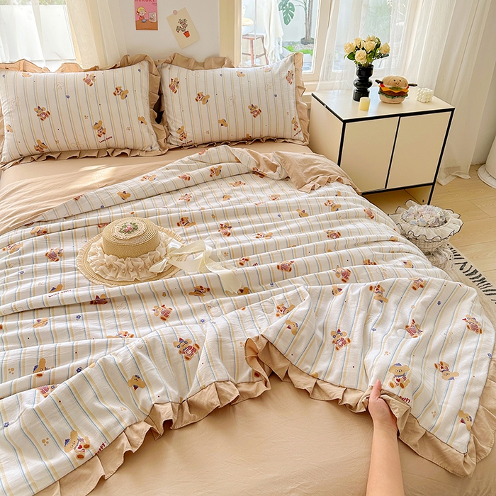 91家纺网 家纺一手货源 找家纺 佳一家纺 2025新款亲肤水洗棉夏被 快乐熊