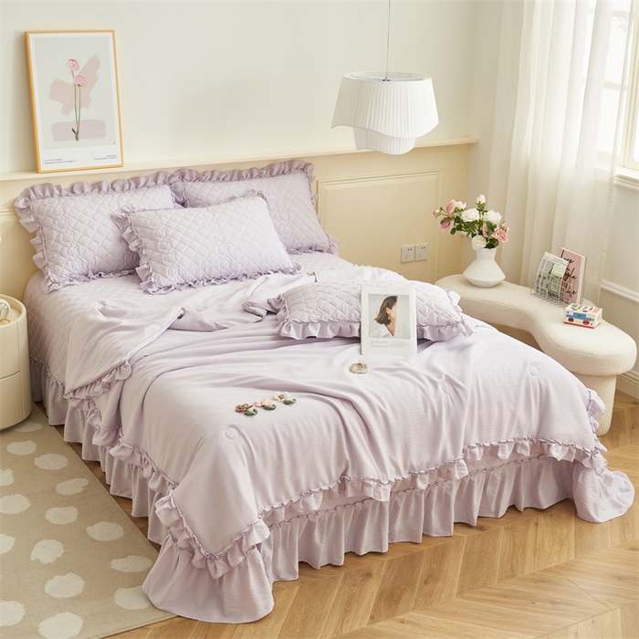 91家纺网 家纺一手货源 找家纺 恒爱家纺 2025新款A类泡泡纱床盖-杜鹃 浪漫紫