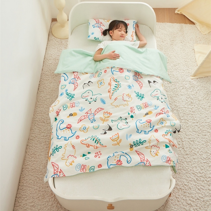 91家纺网 家纺一手货源 找家纺 艾佳宝贝 2025新款A类儿童全棉多功能单被套 好多恐龙
