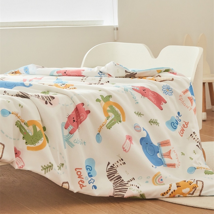 91家纺网 家纺一手货源 找家纺 艾佳宝贝 2025新款A类儿童全棉多功能单被套可拆式夏被 动物的世界