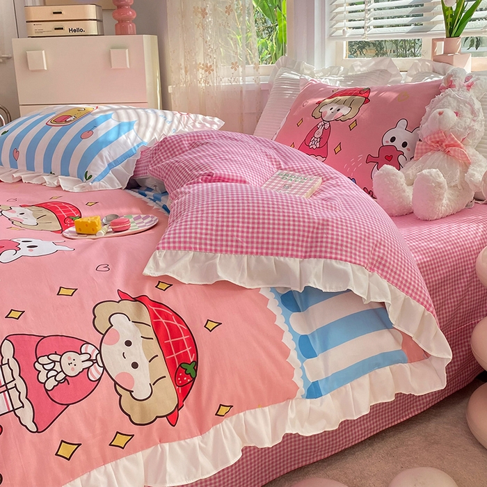 91家纺网 家纺一手货源 找家纺 2025新款公主风四件套全棉纯棉白花边被套床单款式三件套 漂流瓶