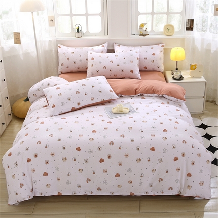 91家纺网 家纺一手货源 找家纺 （总）织写 2025新款A类双层纱针织棉四件套床单四件套床单四件套小清新四件套