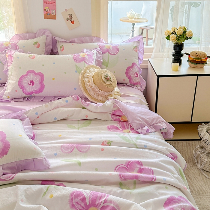 91家纺网 家纺一手货源 找家纺 佳一家纺 2025新款亲肤水洗棉夏被 夏日如花