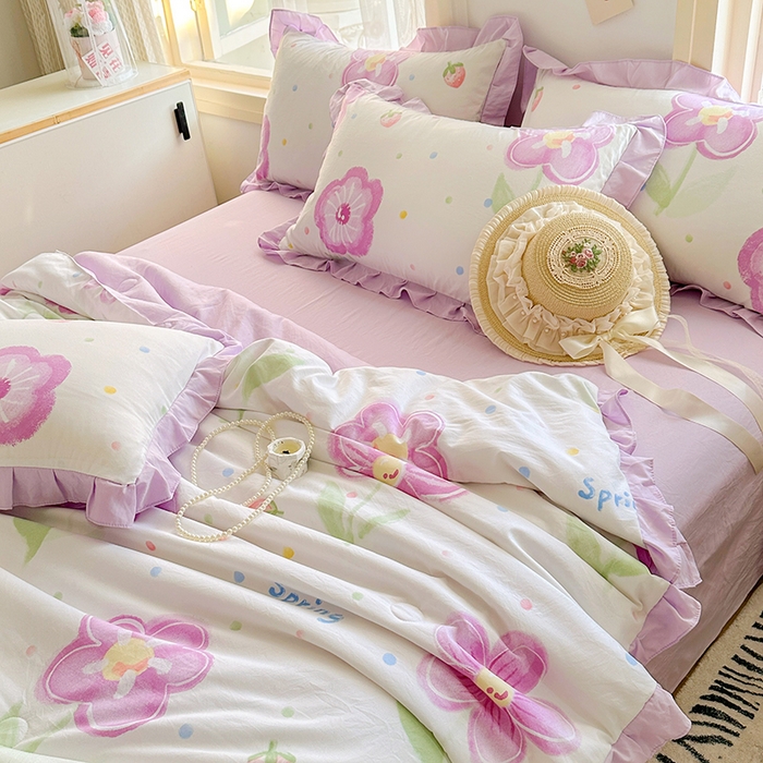 91家纺网 家纺一手货源 找家纺 佳一家纺 2025新款亲肤水洗棉夏被 夏日如花