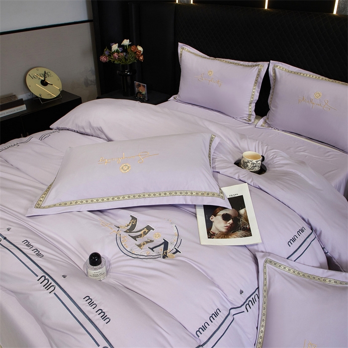 91家纺网 家纺一手货源 找家纺 佳宇轩 2025爆款水洗棉五彩刺绣四件套简约轻奢织带绣花床单床笠被罩4件套-简约时代 简约时代紫