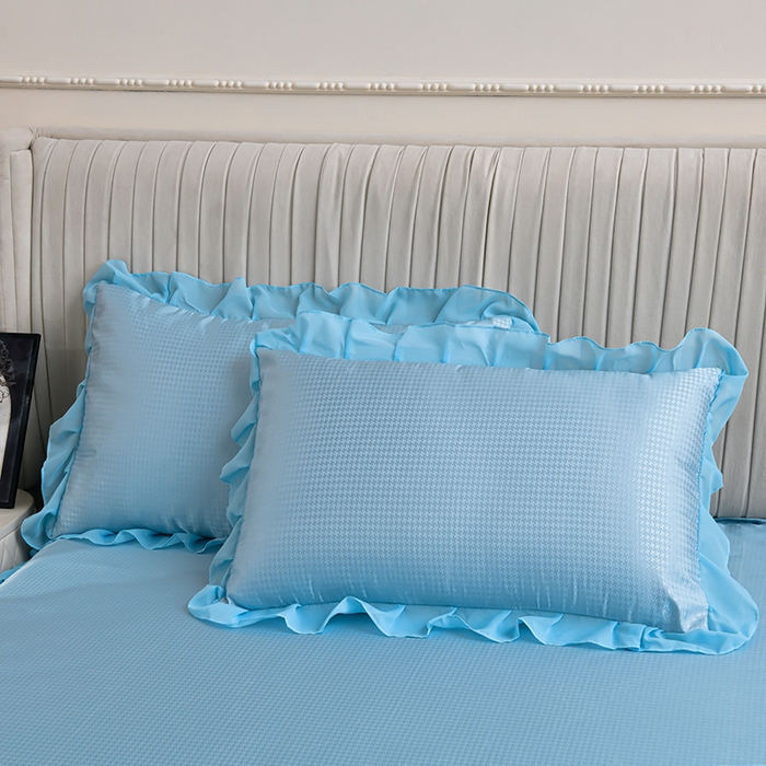 91家纺网 家纺一手货源 找家纺 家之硕家纺 2025新款冰丝凉席床裙款三件套 天空蓝