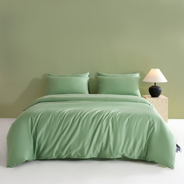 91家纺网 家纺一手货源 找家纺 闲鱼家纺 2025春夏新款小黑标60全棉纯棉四件套系列场景2 单被套被套单件 翠微绿