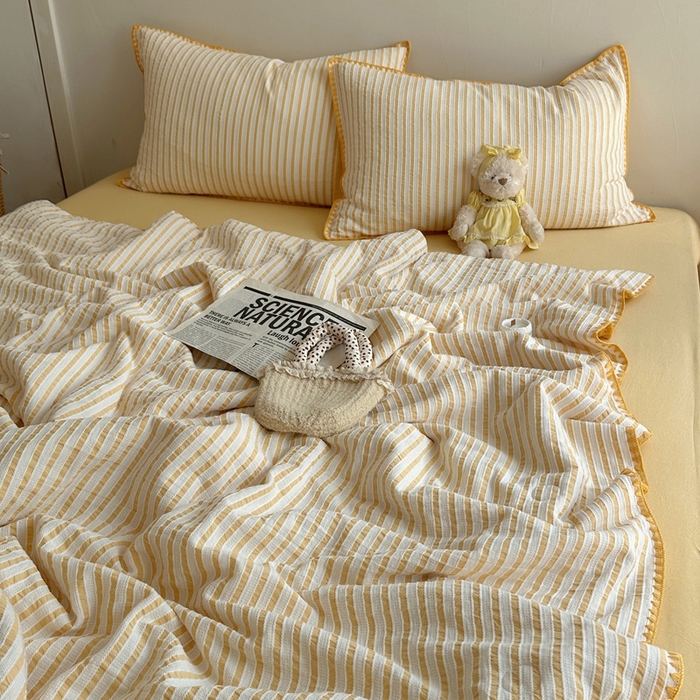 91家纺网 家纺一手货源 找家纺 （总）  曼町家居2025新款全棉水洗棉提花贝壳边夏被系列