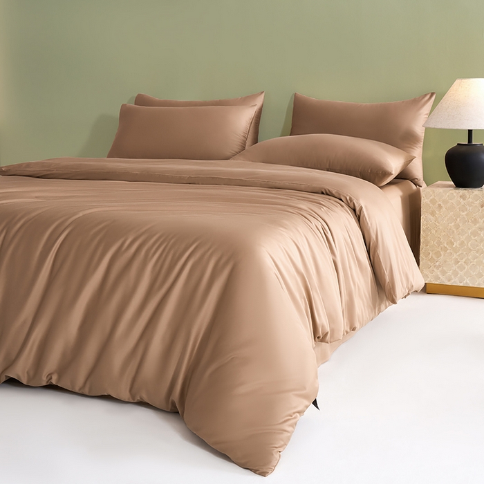 91家纺网 家纺一手货源 找家纺 闲鱼家纺 2025新款亲肤舒适60S黑标A类全棉纯色四件套单被套单床笠-风格一单被套单床笠-风格二 香槟驼