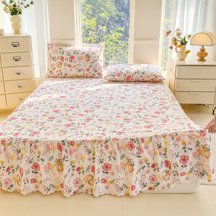 91家纺网 家纺一手货源 找家纺 莎臣豹 2025新款植物羊绒单品单件单床裙可配床裙三件套 玫瑰园