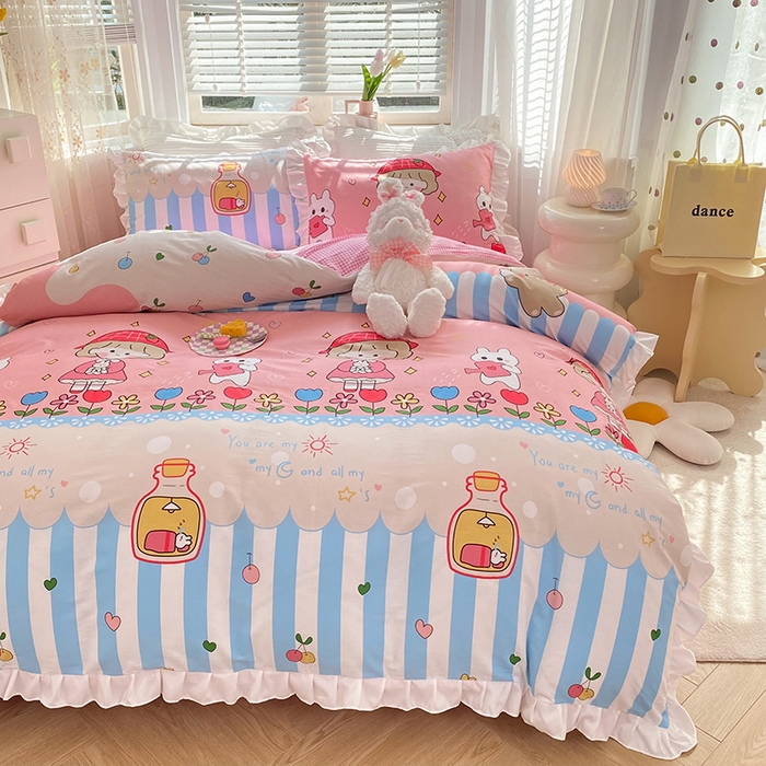 91家纺网 家纺一手货源 找家纺 2025新款公主风四件套全棉纯棉白花边被套床单款式三件套 漂流瓶