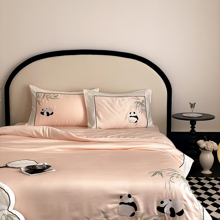 91家纺网 家纺一手货源 找家纺 （总）MIU缪家居 2025新款60支兰精天丝四件套-熊猫与竹