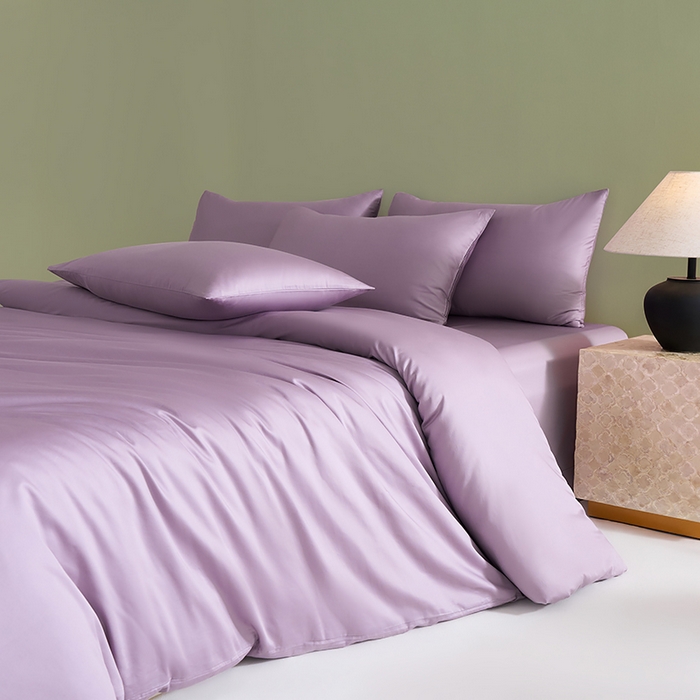 91家纺网 家纺一手货源 找家纺 闲鱼家纺 2025新款亲肤舒适60S黑标A类全棉纯色四件套单被套单床笠-风格一单被套单床笠-风格二 木槿紫