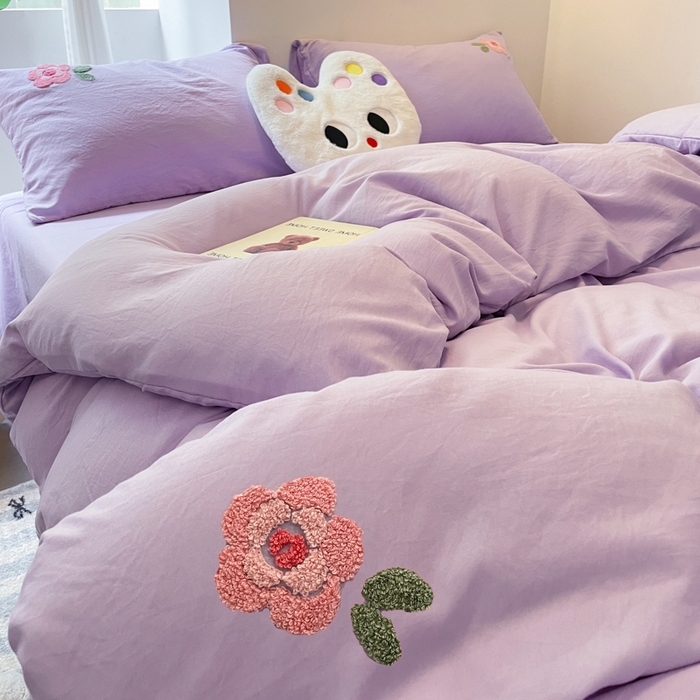 91家纺网 家纺一手货源 找家纺 优卡迪家纺馆 2025新款水洗棉毛巾绣四件套（下载文件夹包含买家秀） 国色天香-浅紫