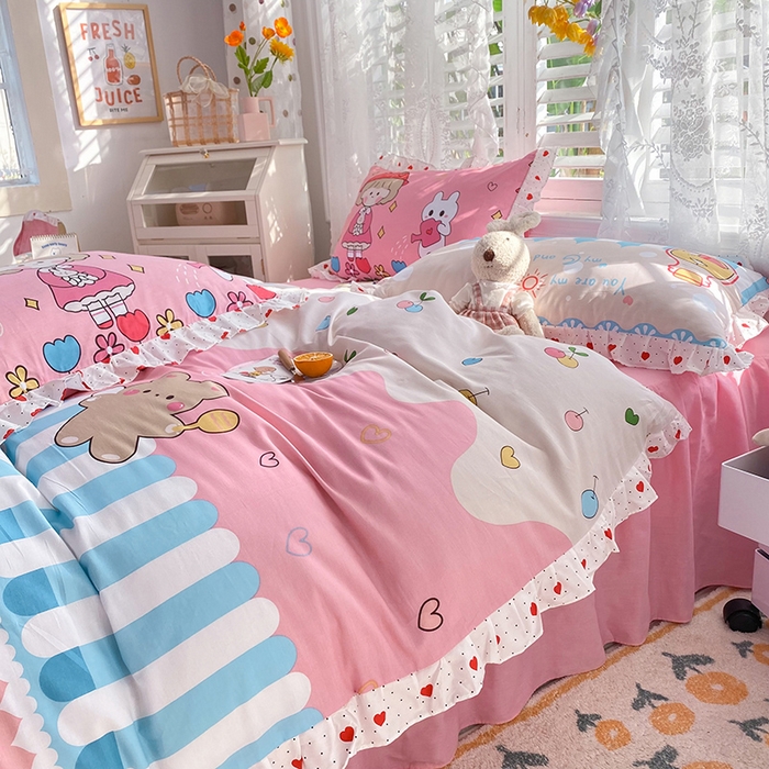 91家纺网 家纺一手货源 找家纺 2025新款公主风四件套全棉纯棉白花边被套床单款式三件套 小公主