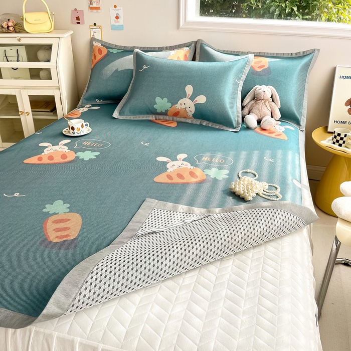 91家纺网 家纺一手货源 找家纺 懒猫家纺 2025春夏新款250D数码印花冰丝席凉席席子 萝卜兔