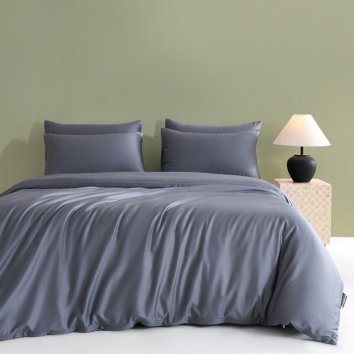 91家纺网 家纺一手货源 找家纺 闲鱼家纺 2025新款亲肤舒适60S黑标A类全棉纯色四件套单被套单床笠-风格一单被套单床笠-风格二 远山灰