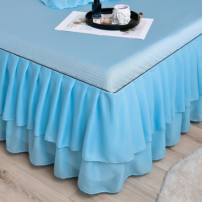 91家纺网 家纺一手货源 找家纺 家之硕家纺 2025新款冰丝凉席床裙款三件套 天空蓝