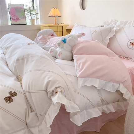 91家纺网 家纺一手货源 找家纺 （总）2025新款公主风四件套全棉纯棉白花边被套床单款式三件套