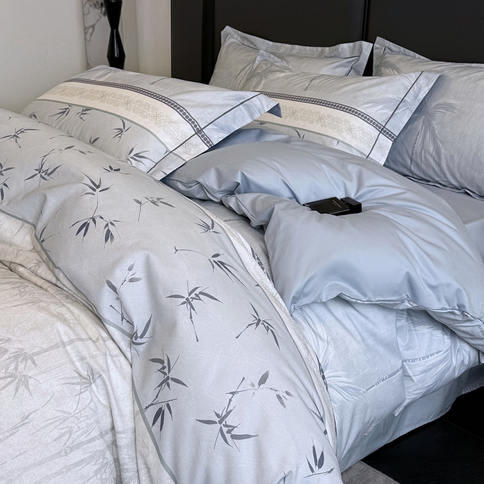 91家纺网 家纺一手货源 找家纺 乐蔻家纺 2025新款全棉13376数码印花四件套 风吹椰林(兰）