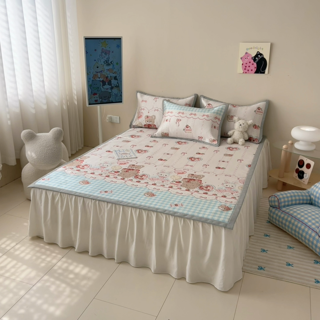 91家纺网 家纺一手货源 找家纺 懒猫家纺 2025春夏新款250D数码印花冰丝席凉席席子 甜品屋