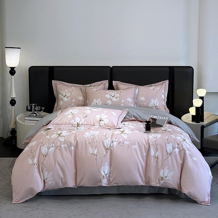 乐蔻家纺 2025新款全棉13376数码印花四件套 云阁栖香 粉