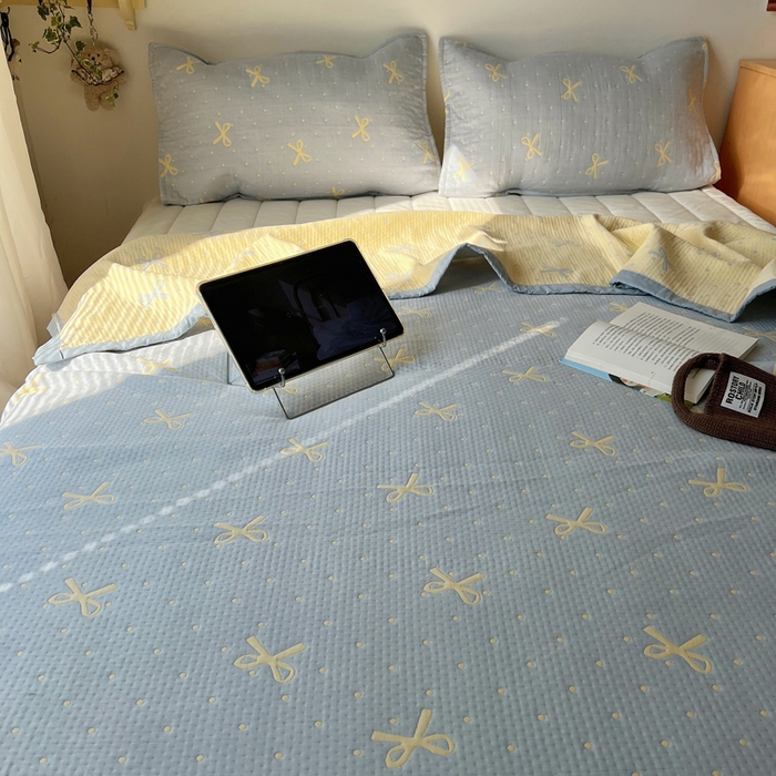 91家纺网 家纺一手货源 找家纺 （总）桃喜 2025新款A类全棉三层纱布提花多功能夏被盖毯床盖枕巾