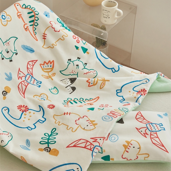 91家纺网 家纺一手货源 找家纺 艾佳宝贝 2025新款A类儿童全棉多功能单被套 好多恐龙